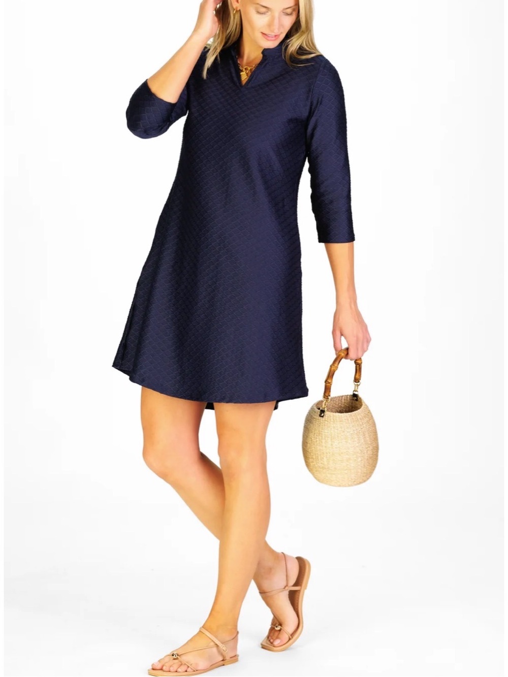 Duffield Lane LILLIAN DRESS IN NAVY SCALLOPS Sz XS